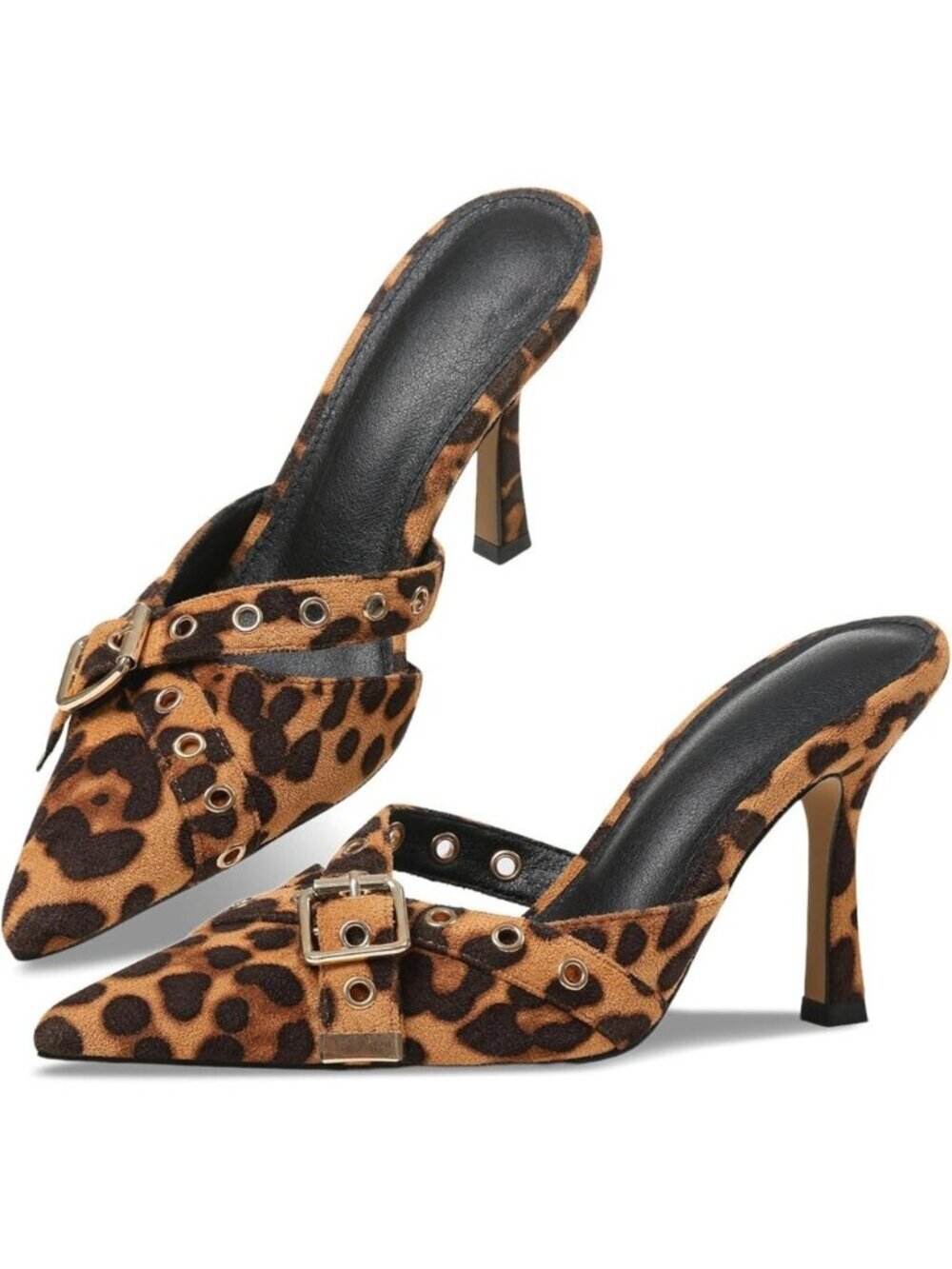 Leopard Print Women’s Slingback Kitten Heels Studded Closed Toe Low Pumps